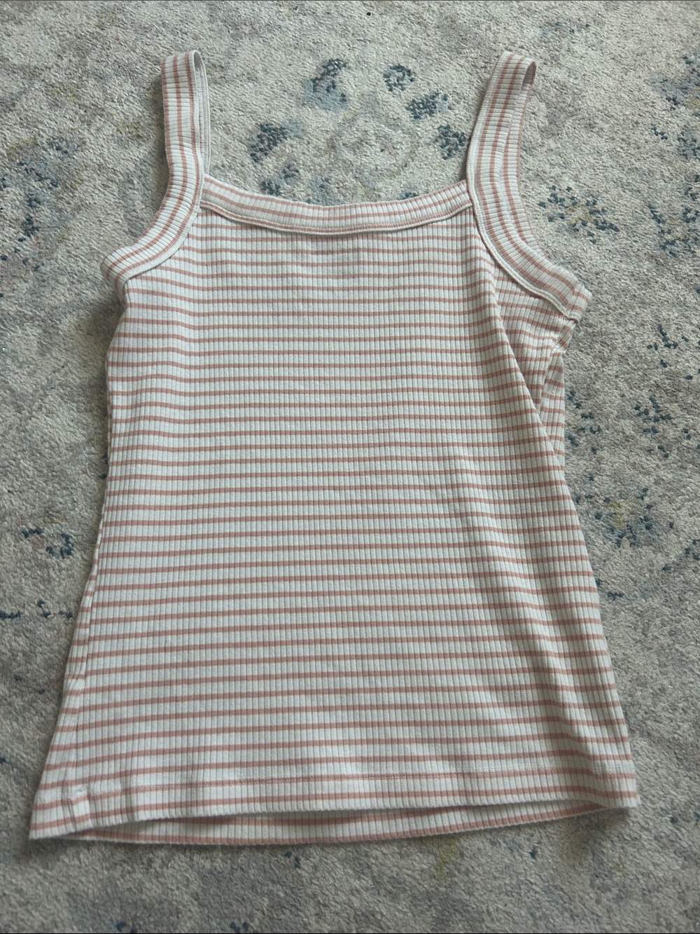 Ribbed Square-Neck Tank Top - Cream & Dusty Pink